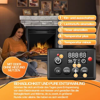 KESSER® Elektrische Sfeerhaard 1800W Steenmotief Grijs