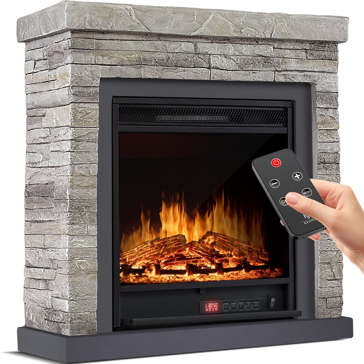 KESSER® Elektrische Sfeerhaard 1800W Steenmotief Grijs