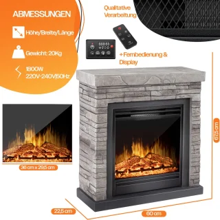 KESSER® Elektrische Sfeerhaard 1800W Steenmotief Grijs