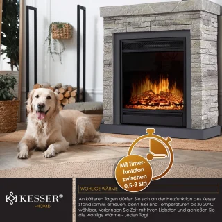 KESSER® Elektrische Sfeerhaard 1800W Steenmotief Grijs