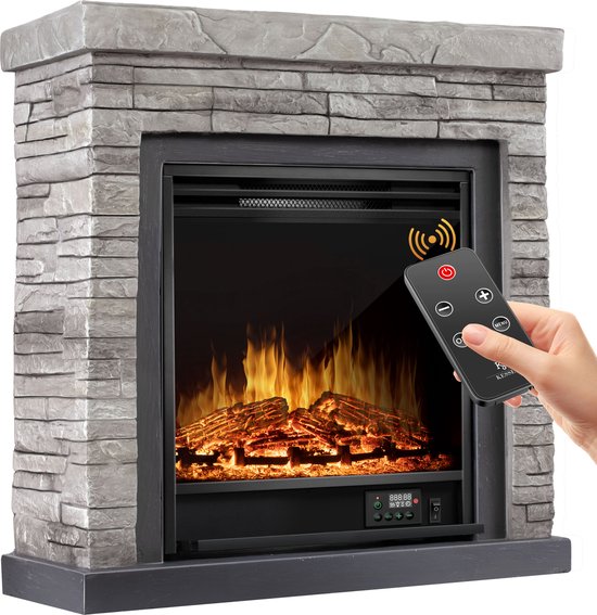 KESSER® Elektrische Sfeerhaard 1800W Steenmotief Grijs