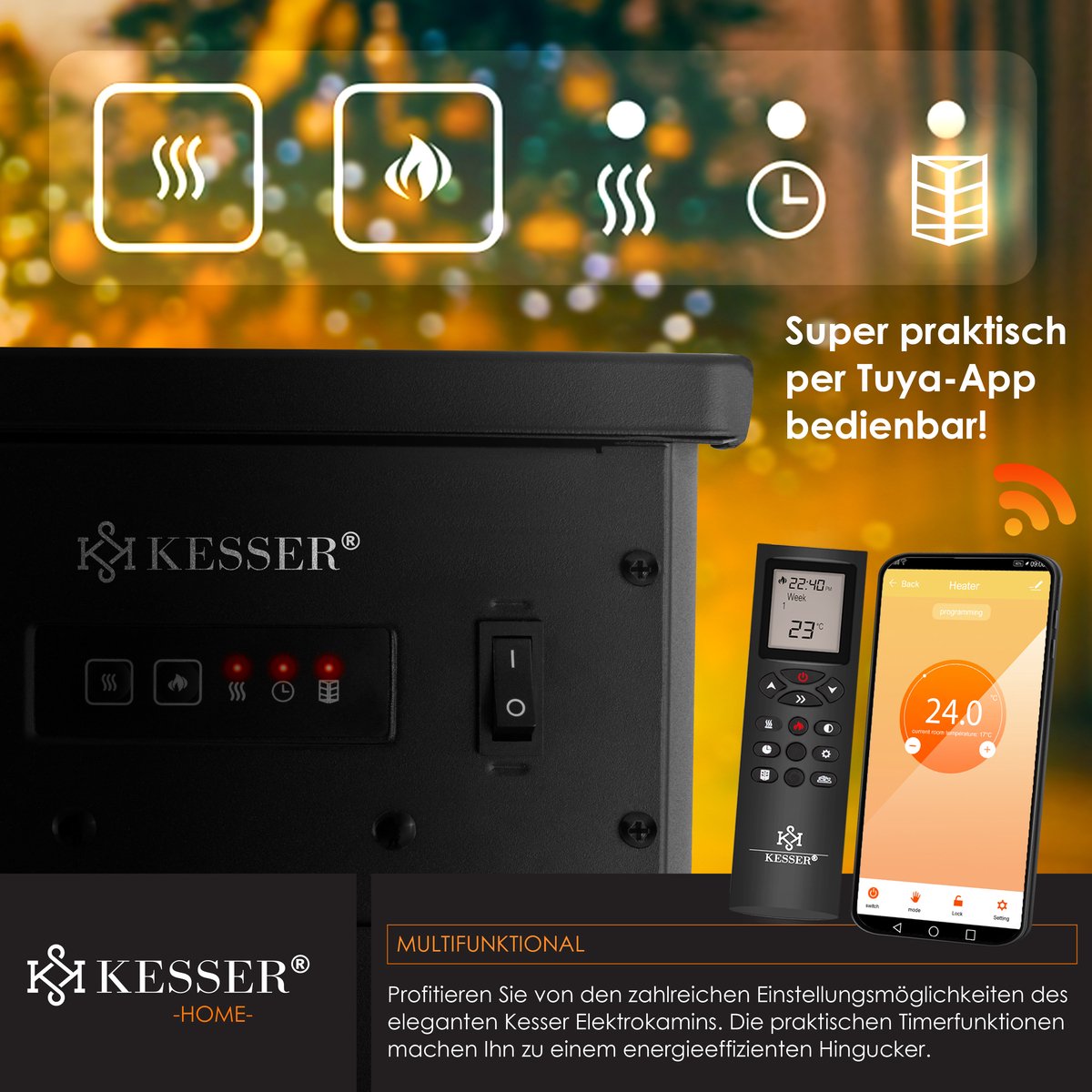 KESSER® Elektrische Sfeerhaard Zwart Extra Groot