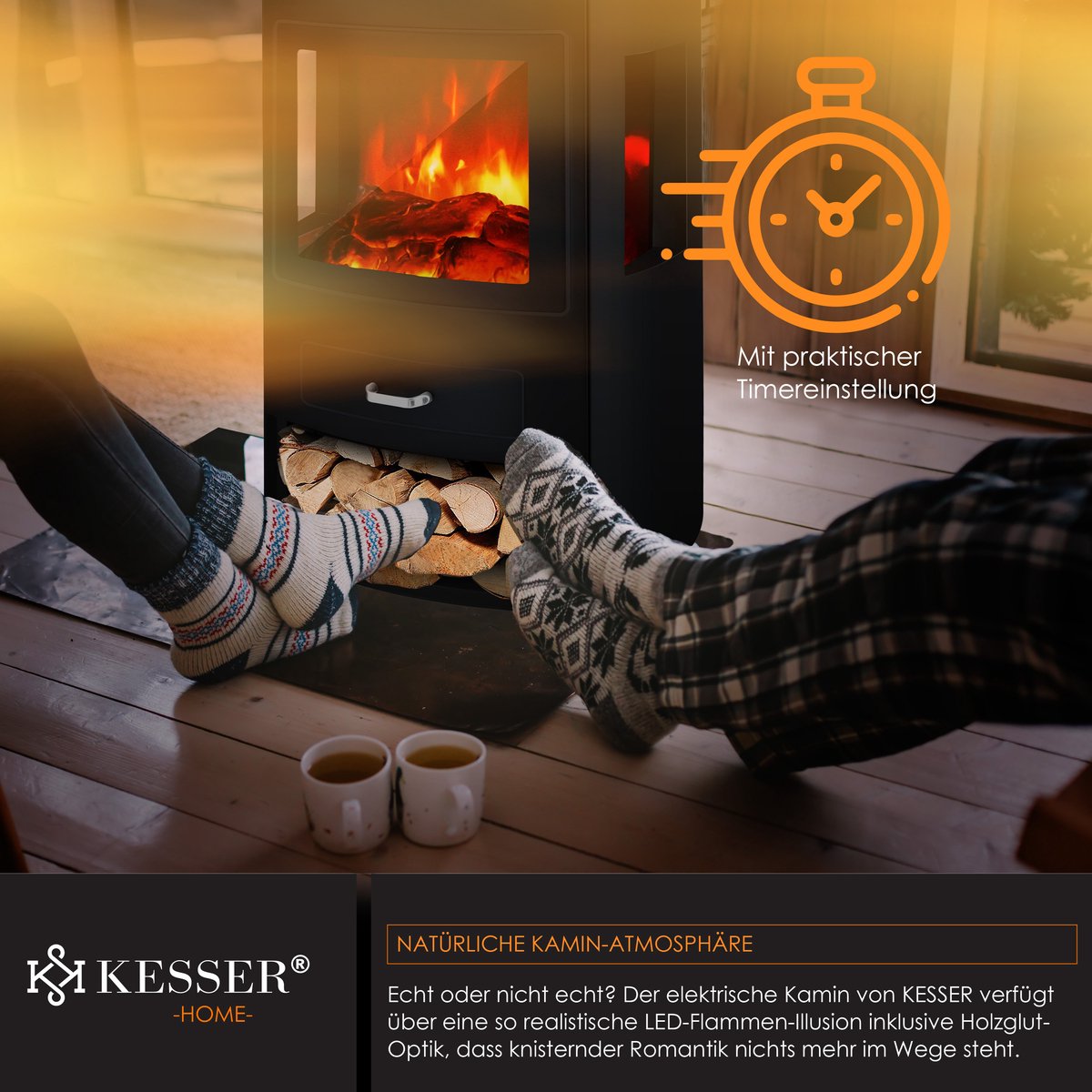 KESSER® Elektrische Sfeerhaard Zwart Extra Groot