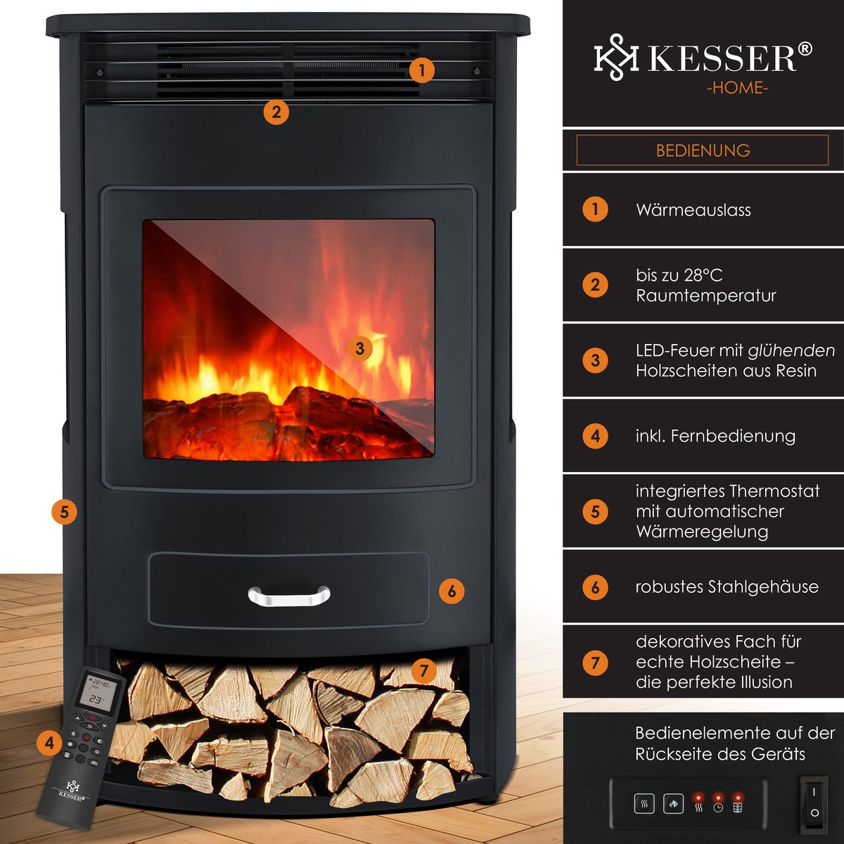 KESSER® Elektrische Sfeerhaard Zwart Extra Groot