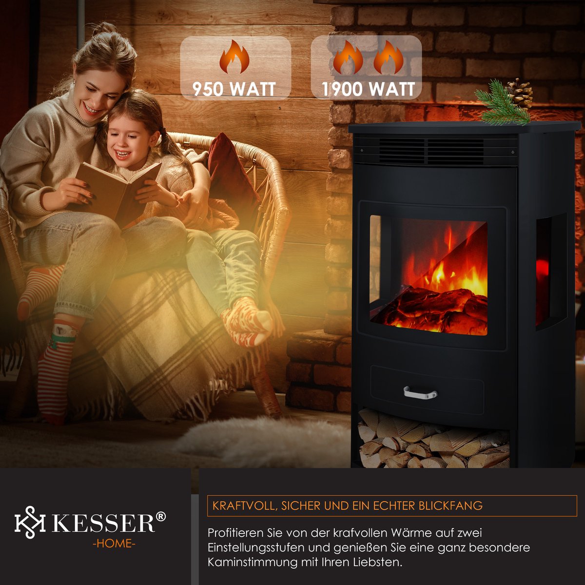 KESSER® Elektrische Sfeerhaard Zwart Extra Groot