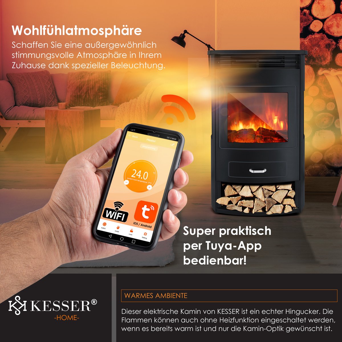 KESSER® Elektrische Sfeerhaard Zwart Extra Groot