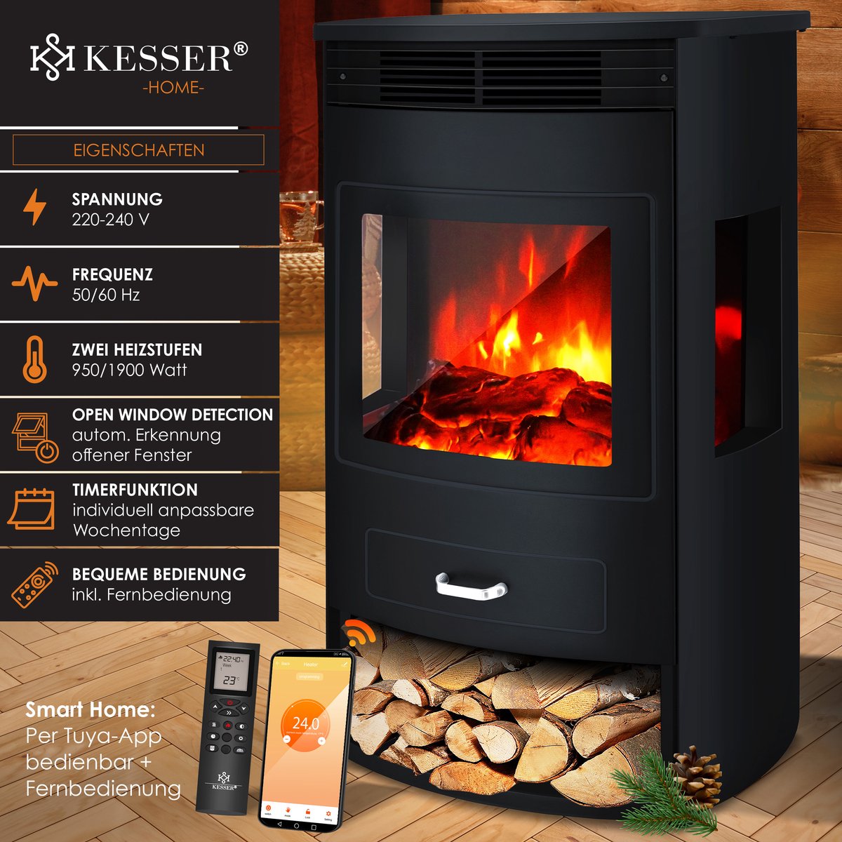KESSER® Elektrische Sfeerhaard Zwart Extra Groot