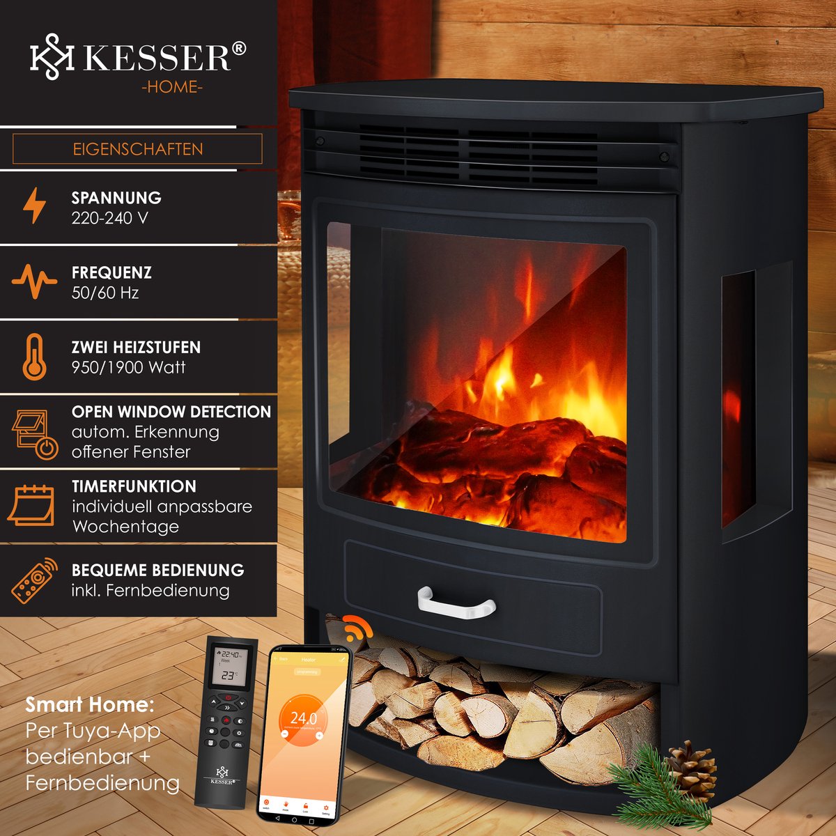 KESSER® Elektrische Sfeerhaard Zwart Groot