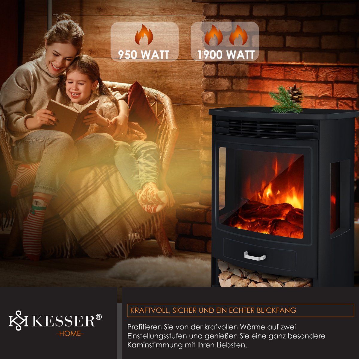 KESSER® Elektrische Sfeerhaard Zwart Groot