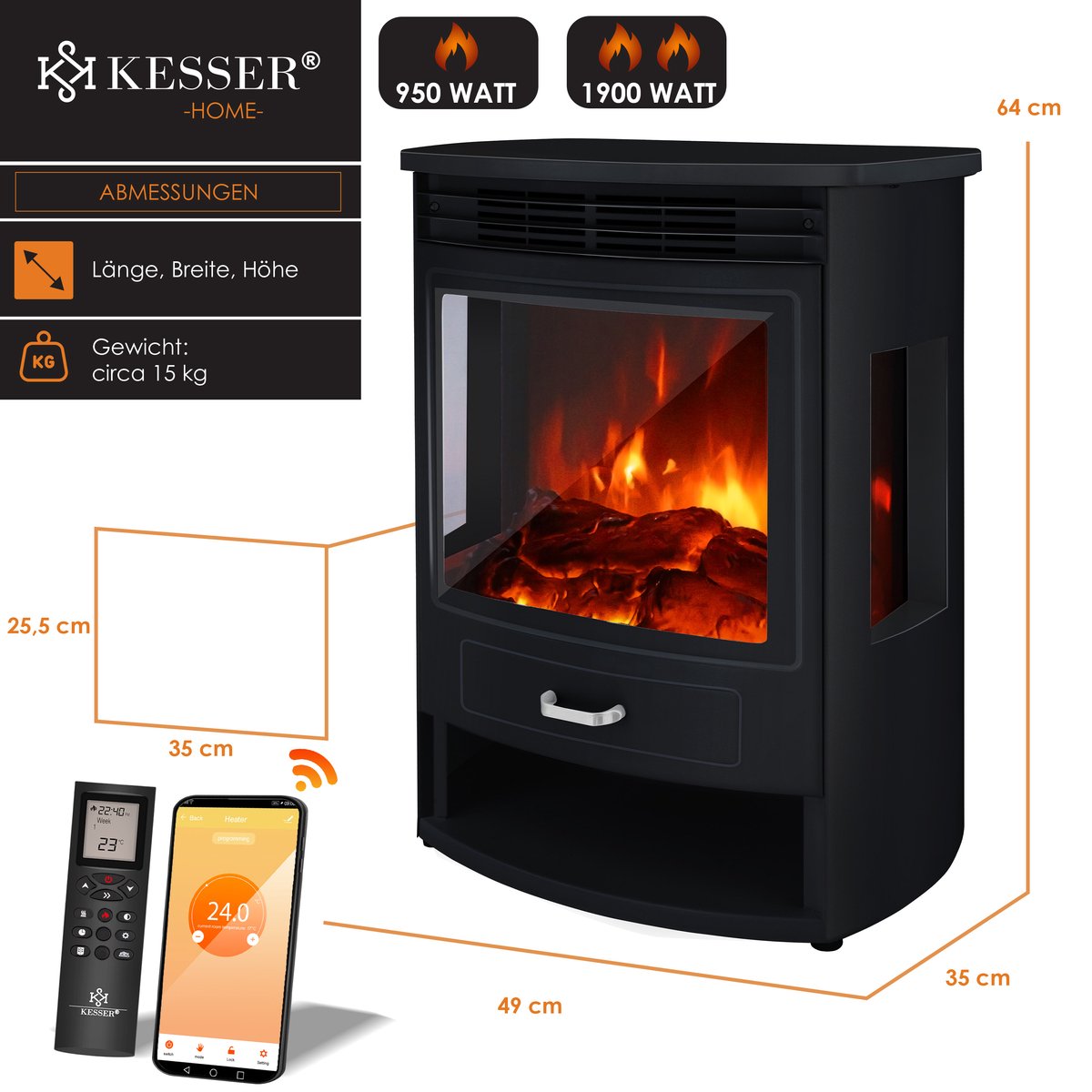 KESSER® Elektrische Sfeerhaard Zwart Groot