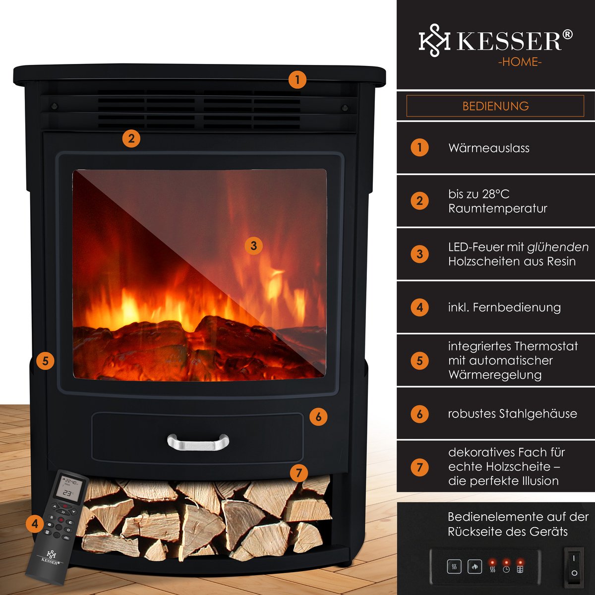 KESSER® Elektrische Sfeerhaard Zwart Groot