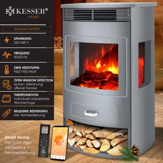 KESSER® Sfeerhaard Elektrische Haard - Extra groot, Grijs