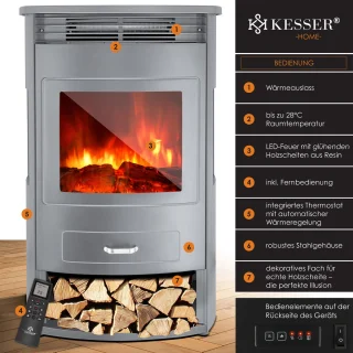 KESSER® Sfeerhaard Elektrische Haard - Extra groot, Grijs