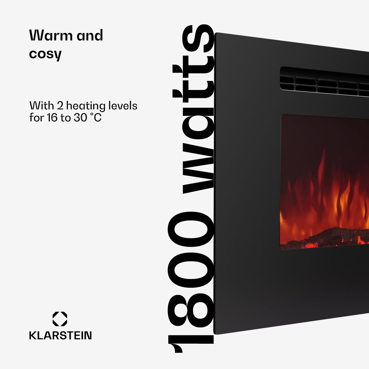 Klarstein Deco Elektrische Haard 1800W Zwart