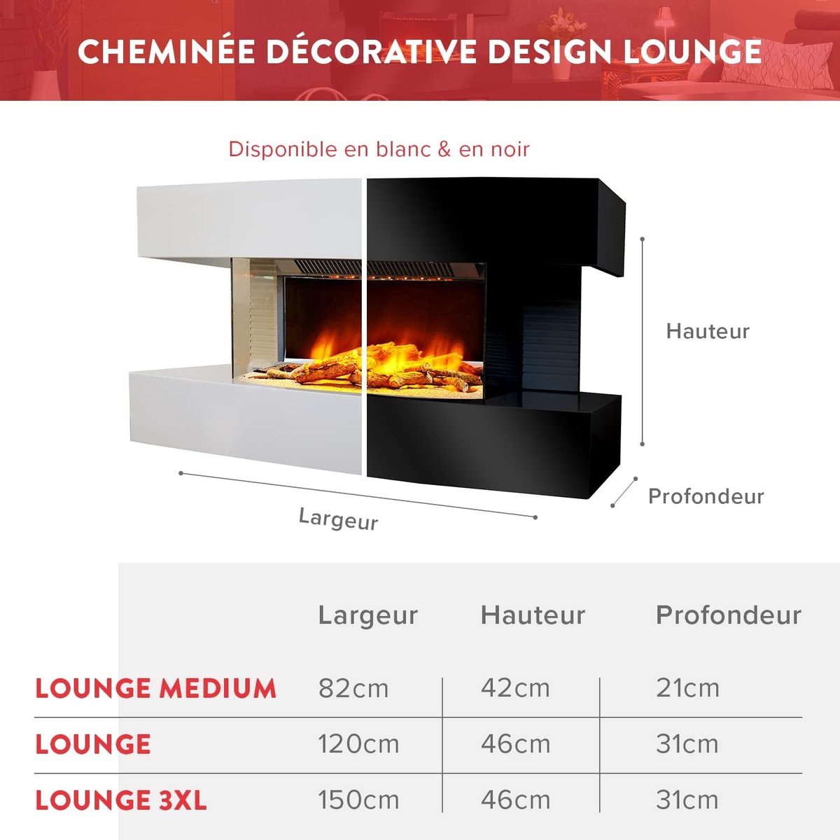Lounge Design Medium Zwarte Elektrische Wandhaard