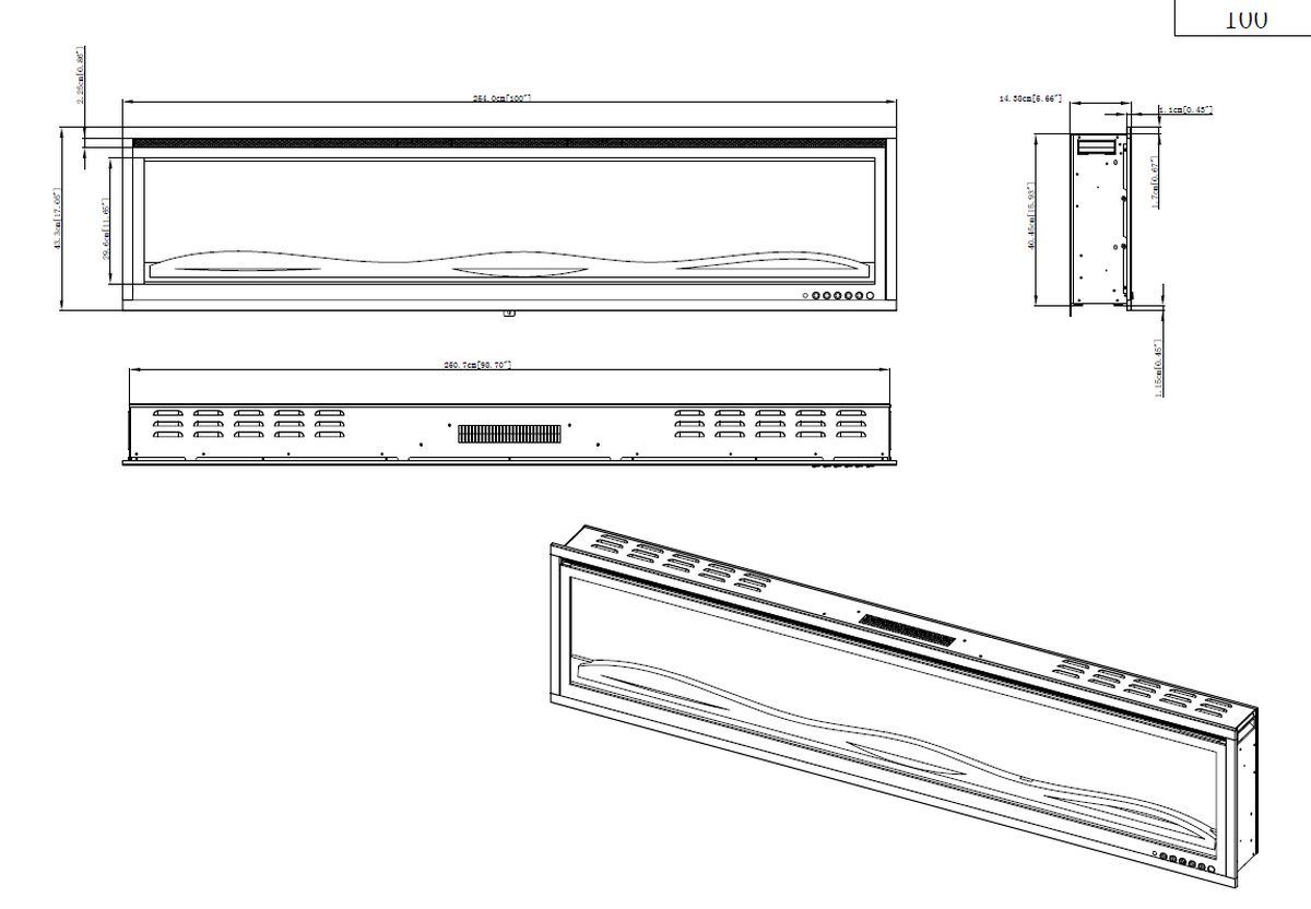 Lumina 100 Cinewall Elektrische Inbouw Sfeerhaard 254x43 cm