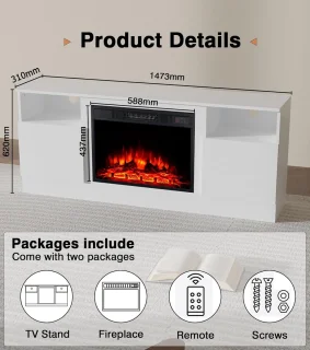 Medahomestore Elektrische open haard met tv-meubel 178 cm wit
