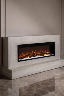 Medahomestore zwevend tv meubel met elektrische sfeerhaard 150 cm cementlook