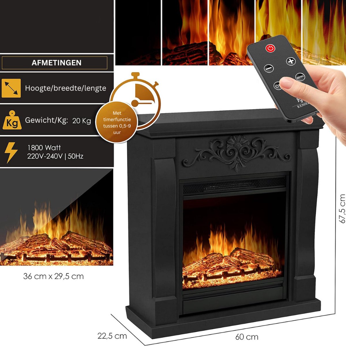 MKSS® Elektrische Tafelhaard 1800W Zwart