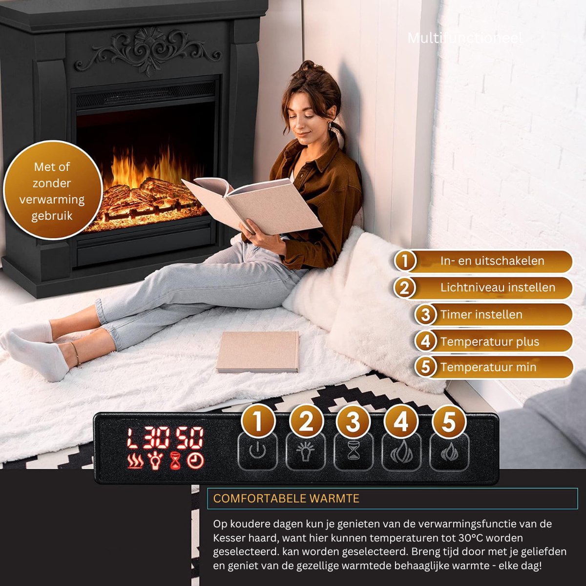MKSS® Elektrische Tafelhaard 1800W Zwart
