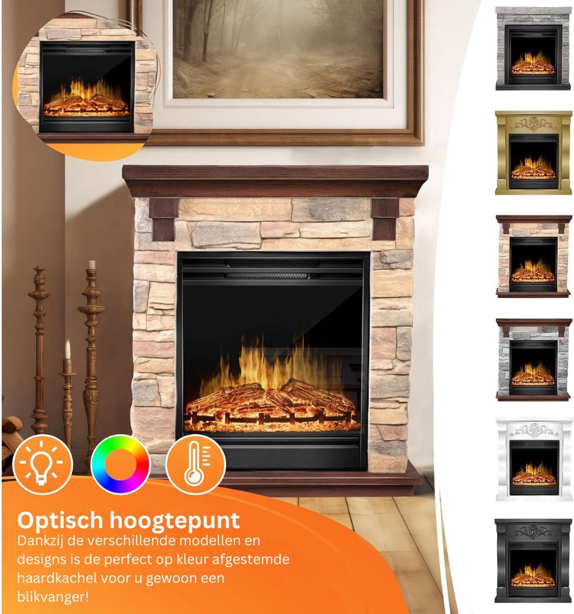 MKSS® Elektrische Tafelhaard 65x30x75cm Steen Look