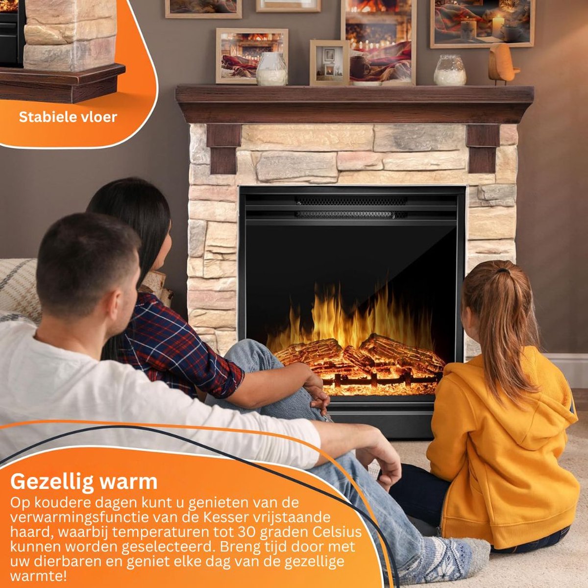 MKSS® Elektrische Tafelhaard 65x30x75cm Steen Look