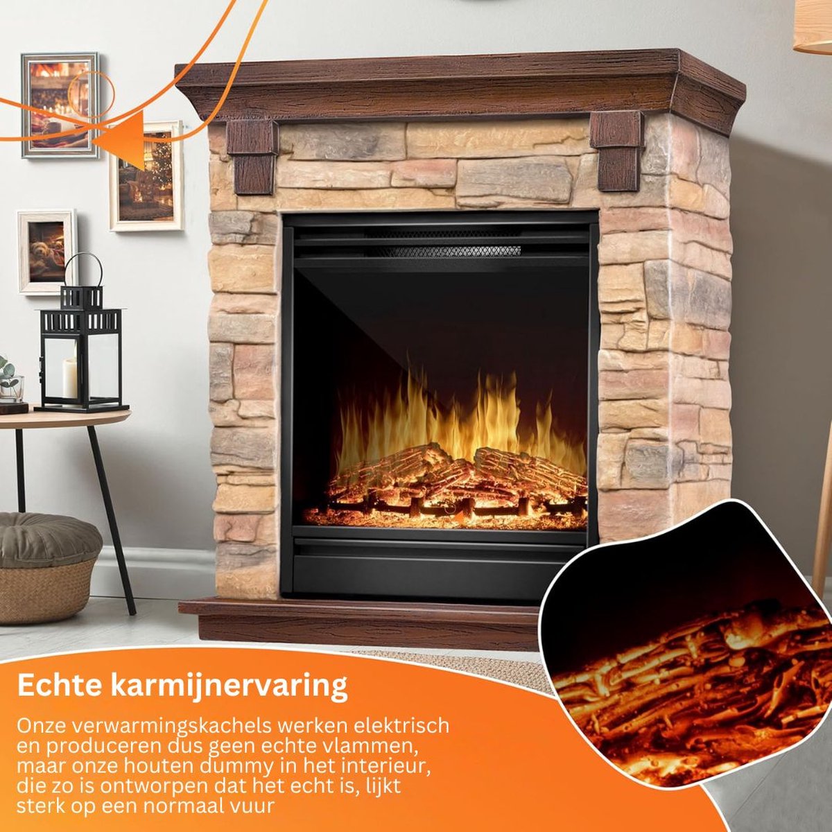 MKSS® Elektrische Tafelhaard 65x30x75cm Steen Look