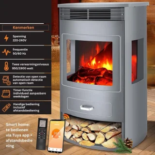 MKSS Sfeerhaard Elektrisch Tafelhaard 45x36x80cm Zilver