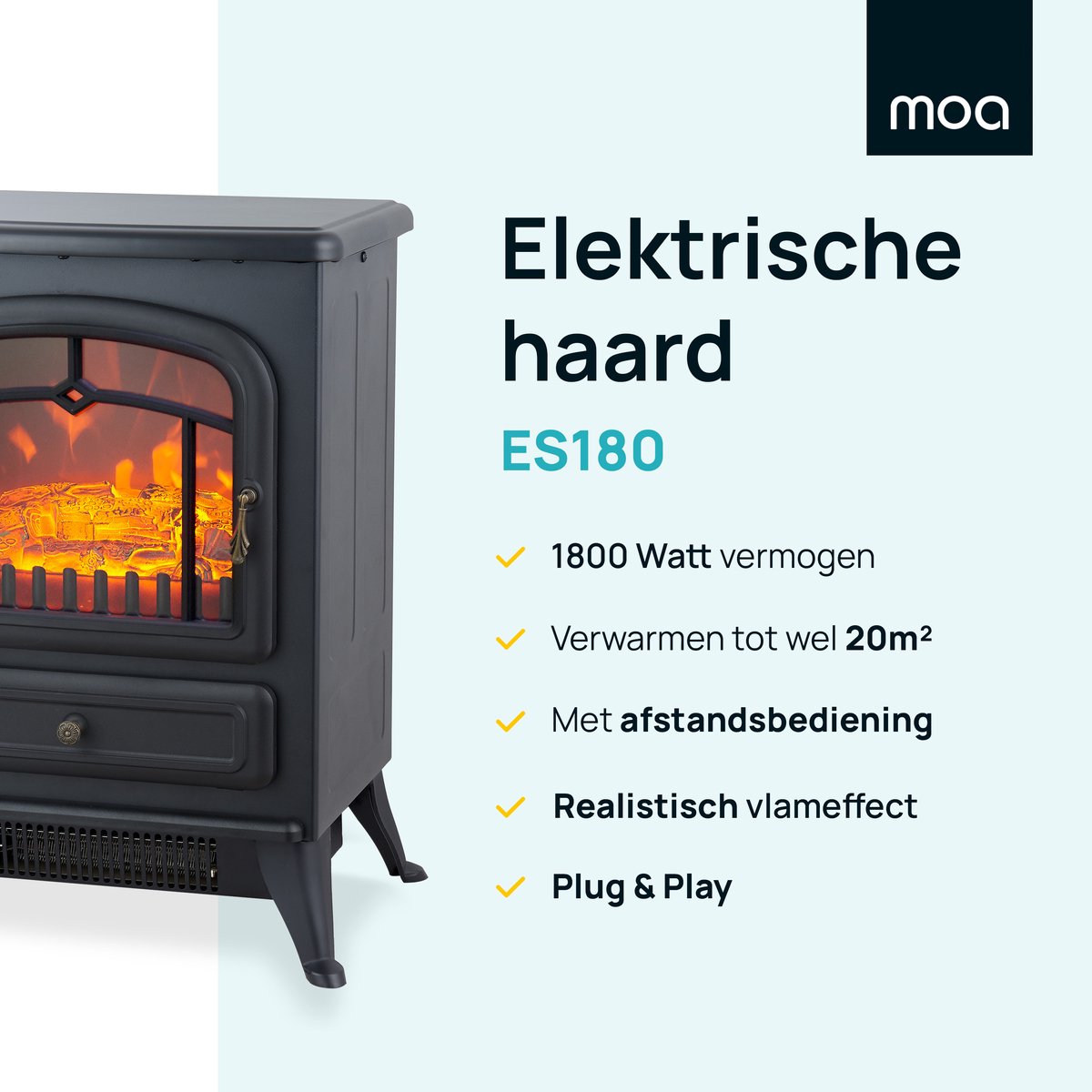 MOA Elektrische Sfeerhaard Vrijstaand 1800W Zwart