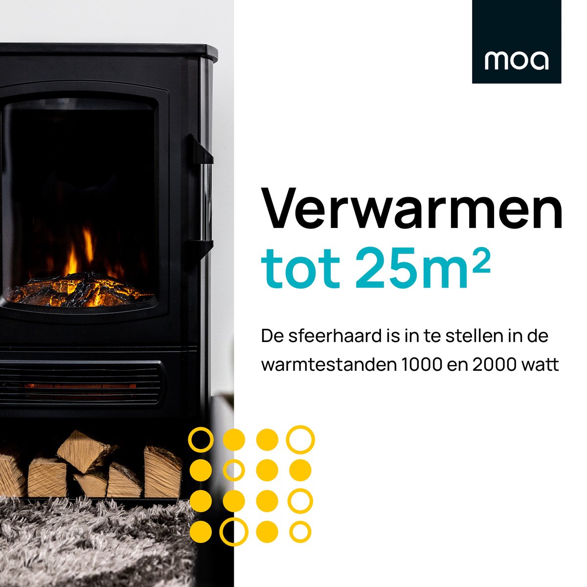 MOA Elektrische Vrijstaande Sfeerhaard 2000W Zwart