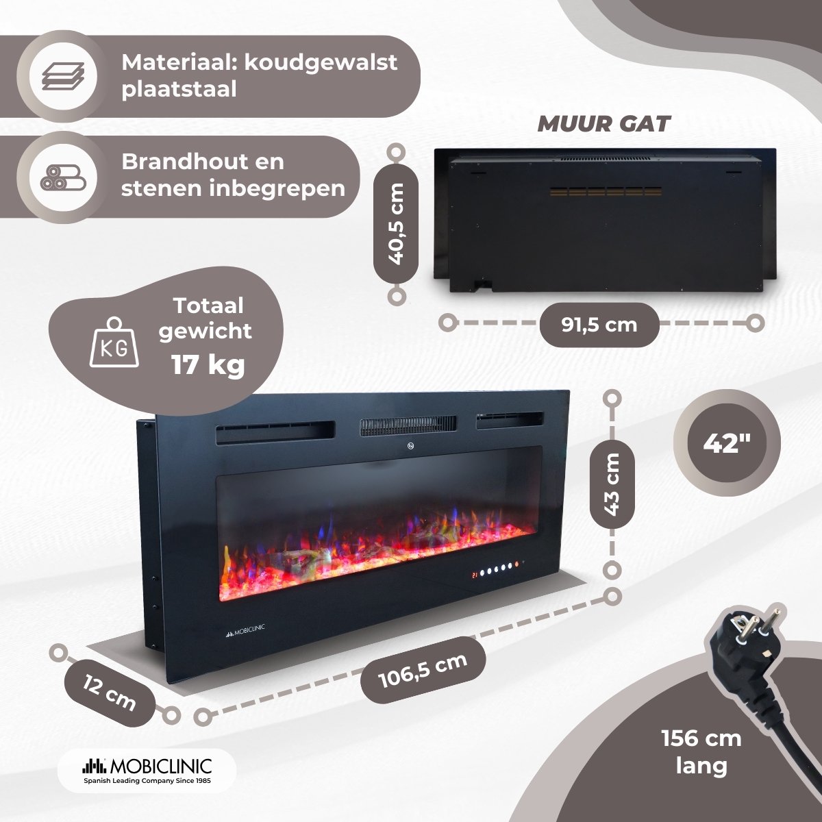Mobiclinic Fury Elektrische Haard 1800W