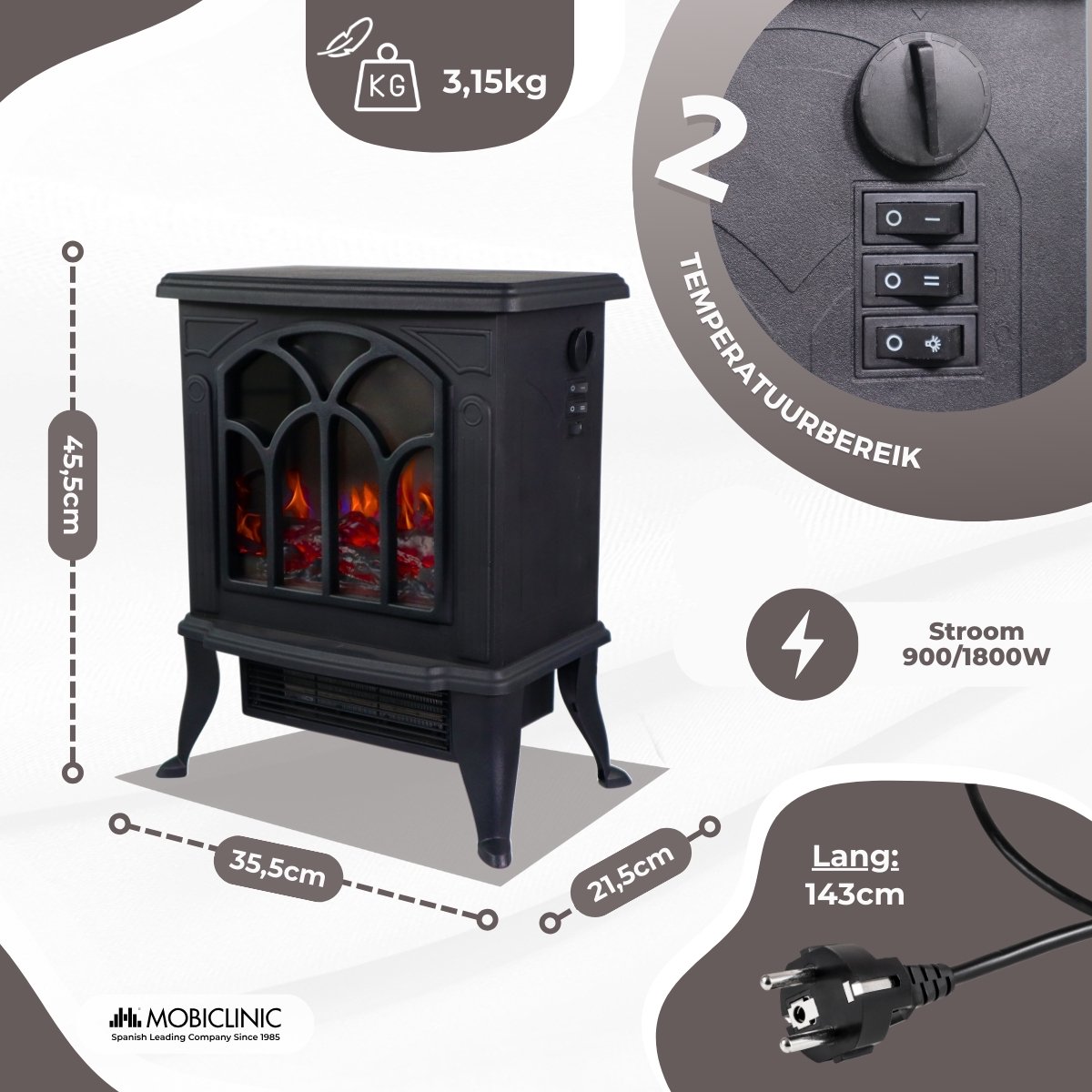 Mobiclinic Ira Elektrische Haard 1800W
