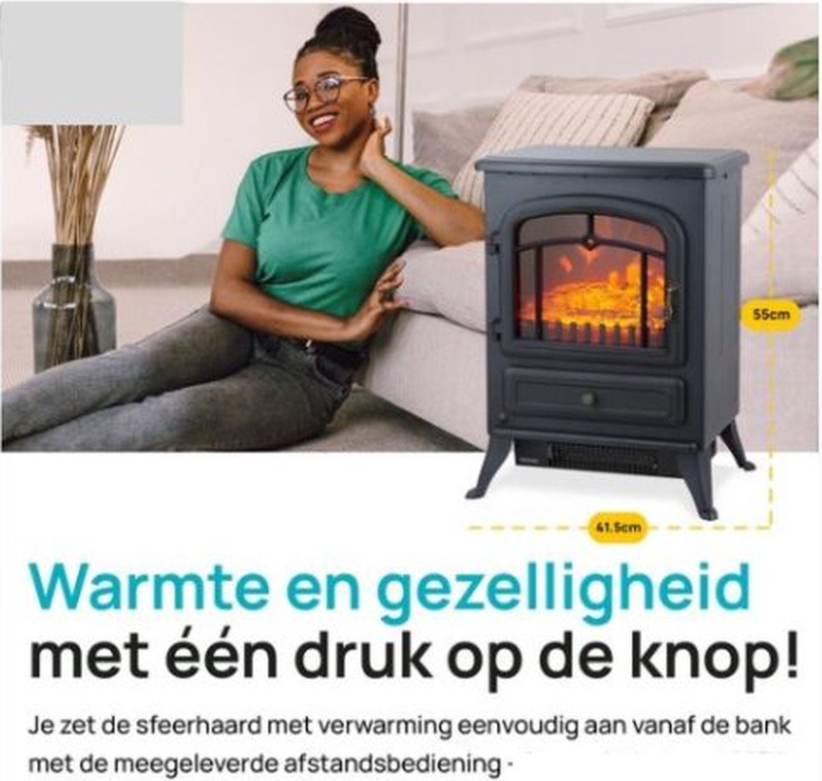 Mygroot ES180 Sfeerhaard Klassiek Zwart 2000W Vrijstaand