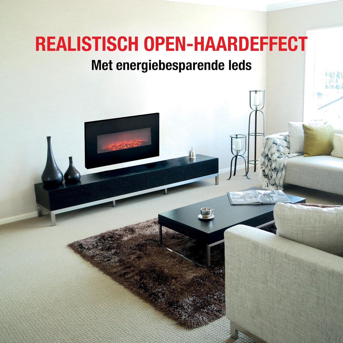 RFWR® Elektrische Sfeerhaard 1800W Zwart Wandmontage