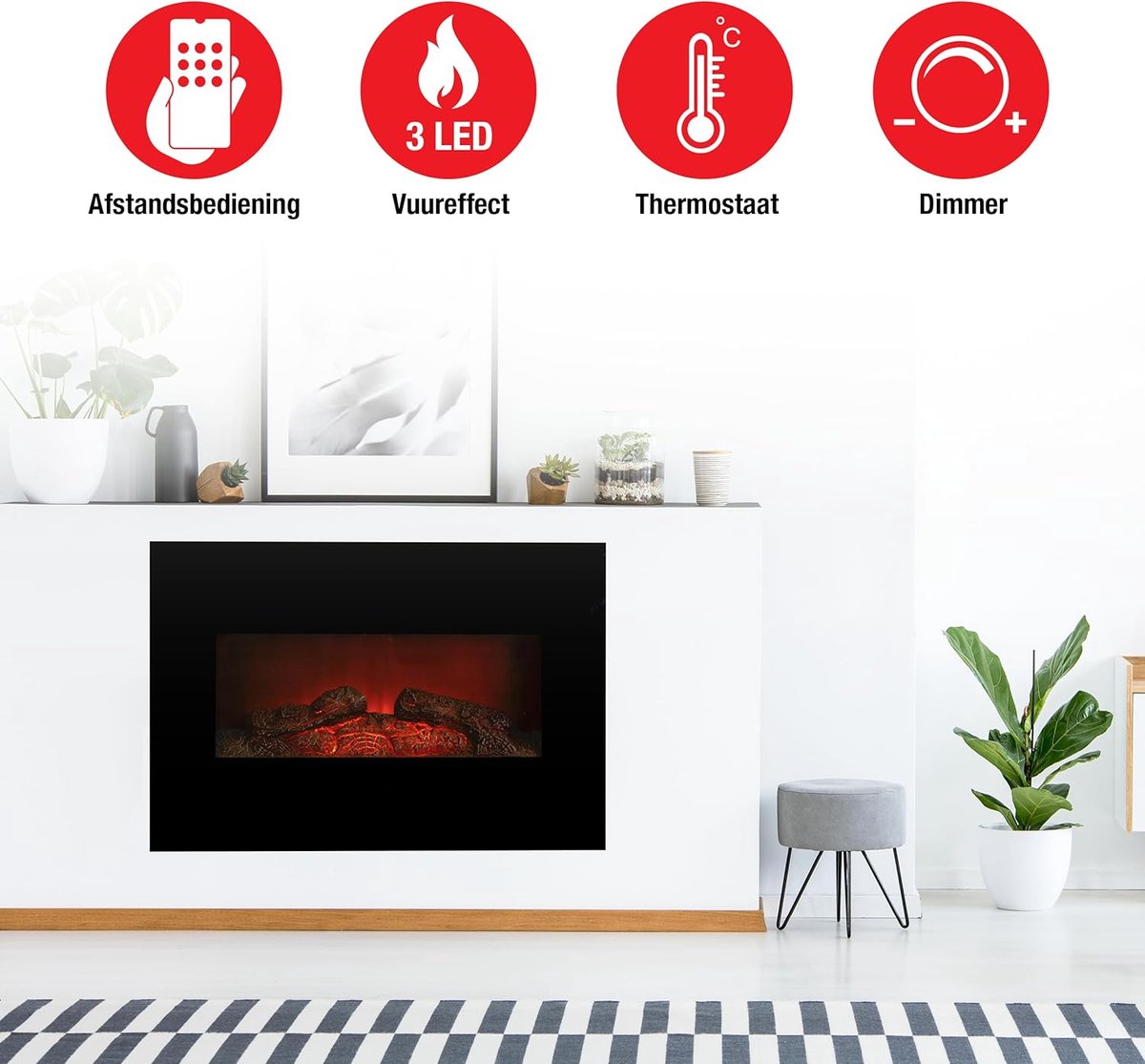 RFWR® Elektrische Sfeerhaard 1800W Zwart Wandmontage