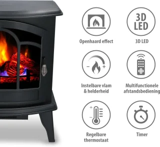 RFWR® Vrijstaande Elektrische Sfeerhaard Zwart
