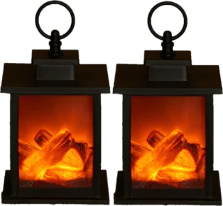 Sfeerhaard lantaarn zwart LED 12x12x18,5 cm