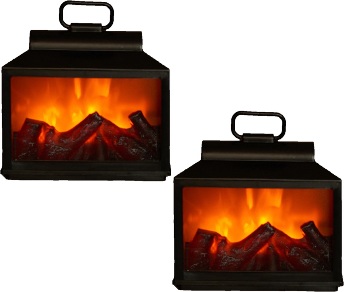 Sfeerhaard lantaarn zwart LED 18x9x16 cm