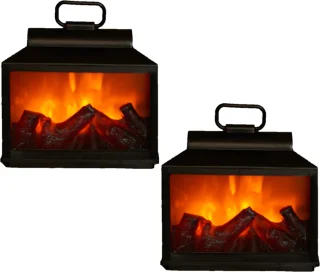 Sfeerhaard lantaarn zwart LED 18x9x16 cm