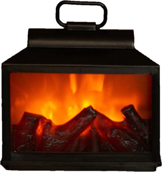 Sfeerhaard lantaarn zwart LED 18x9x16 cm
