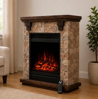 StoneFlame luxe vrijstaande elektrische sfeerhaard in steenlook beige