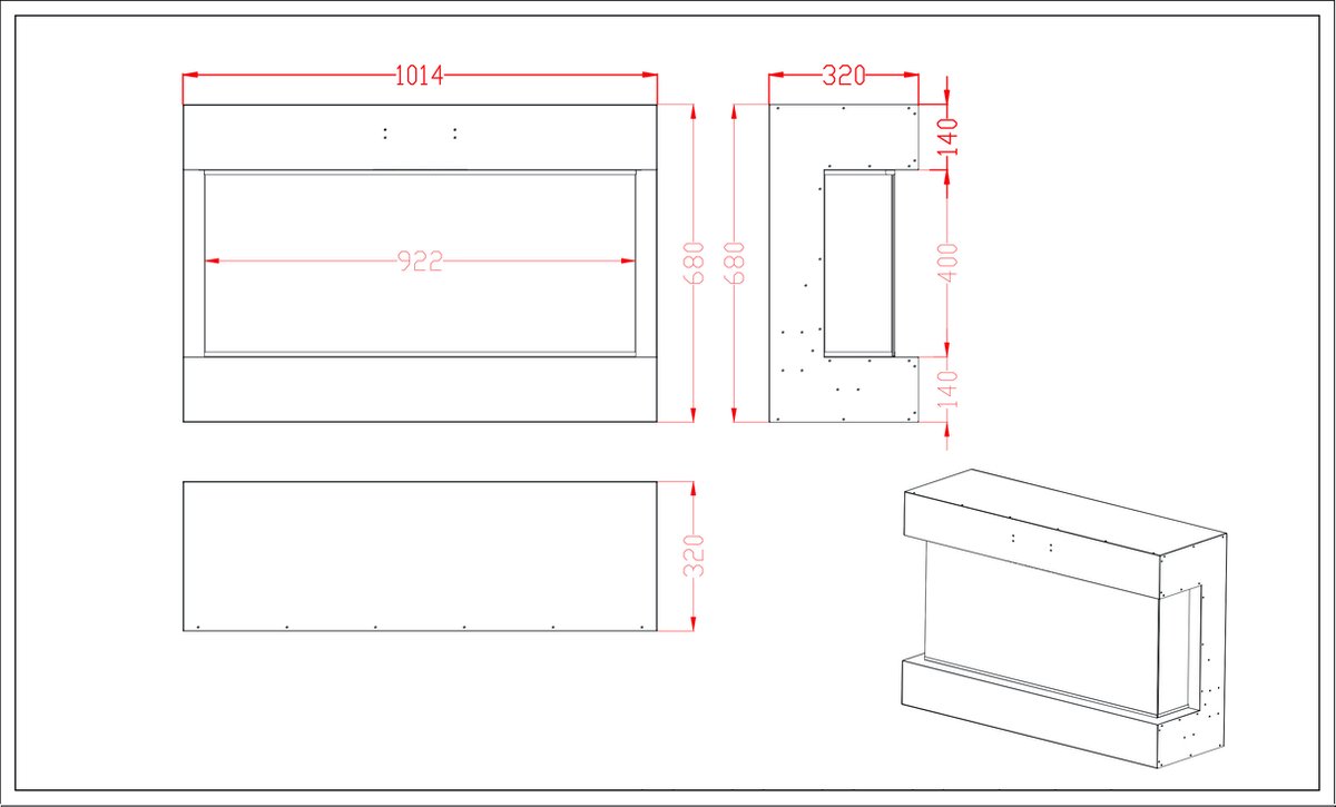 Stresa 100 3-zijdige glas sfeerhaard met LED en verwarming