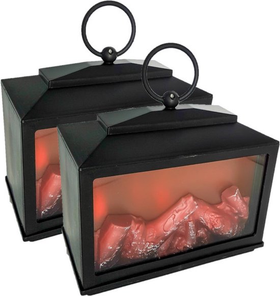 Tafel Sfeerhaard Lantaarn Set LED 18x18 cm 2 stuks