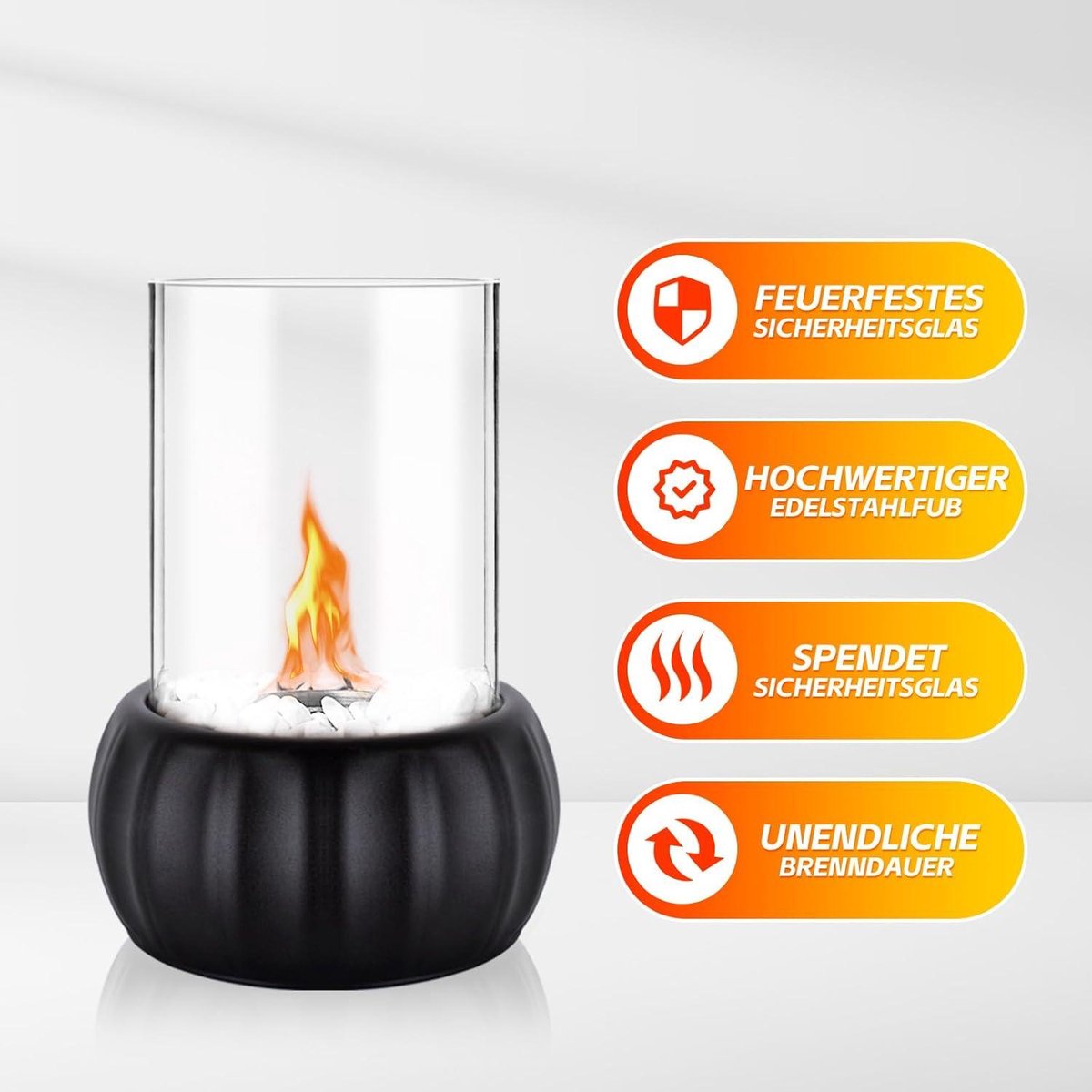 Tafelhaard bio-ethanol natuursteen met veiligheidsglas