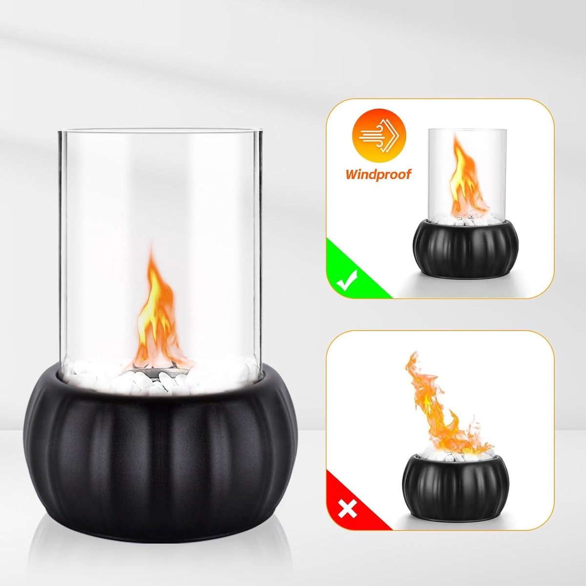 Tafelhaard bio-ethanol natuursteen met veiligheidsglas