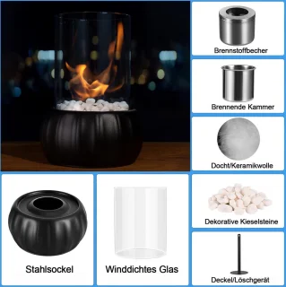 Tafelhaard bio-ethanol natuursteen met veiligheidsglas