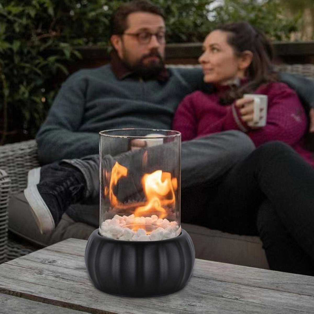 Tafelhaard bio-ethanol natuursteen met veiligheidsglas