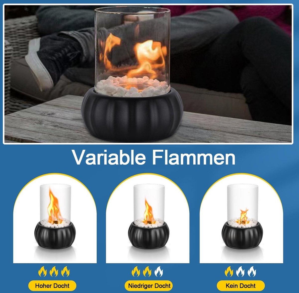 Tafelhaard bio-ethanol natuursteen met veiligheidsglas