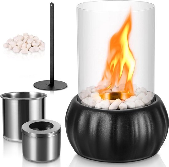 Tafelhaard bio-ethanol natuursteen met veiligheidsglas