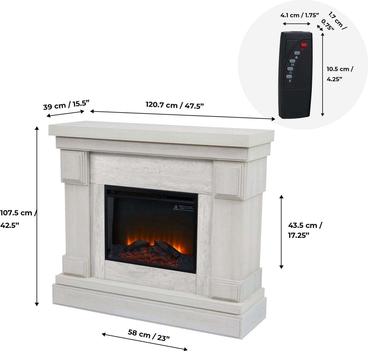 Teamson Home Hestia Elektrische Vrijstaande Haard 48 Inch Grijs